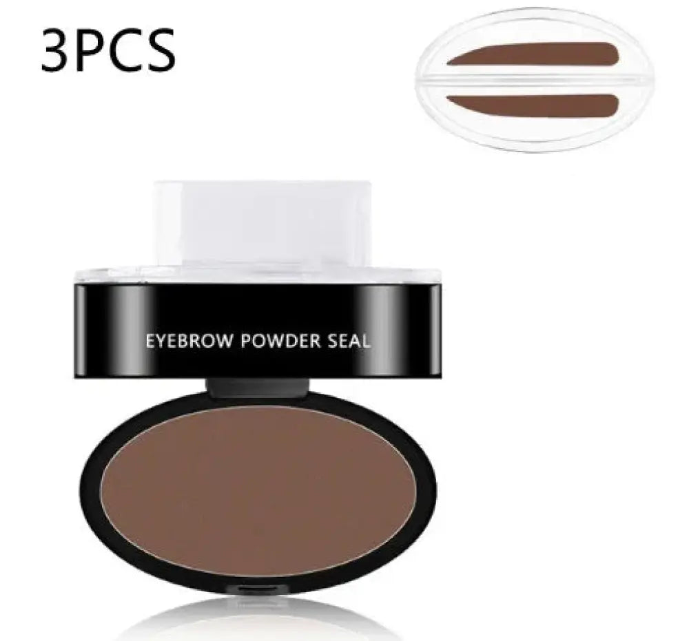 Black oval compact of professional waterproof eyebrow stamp and stencil kit with single shade brown eyebrow powder seal