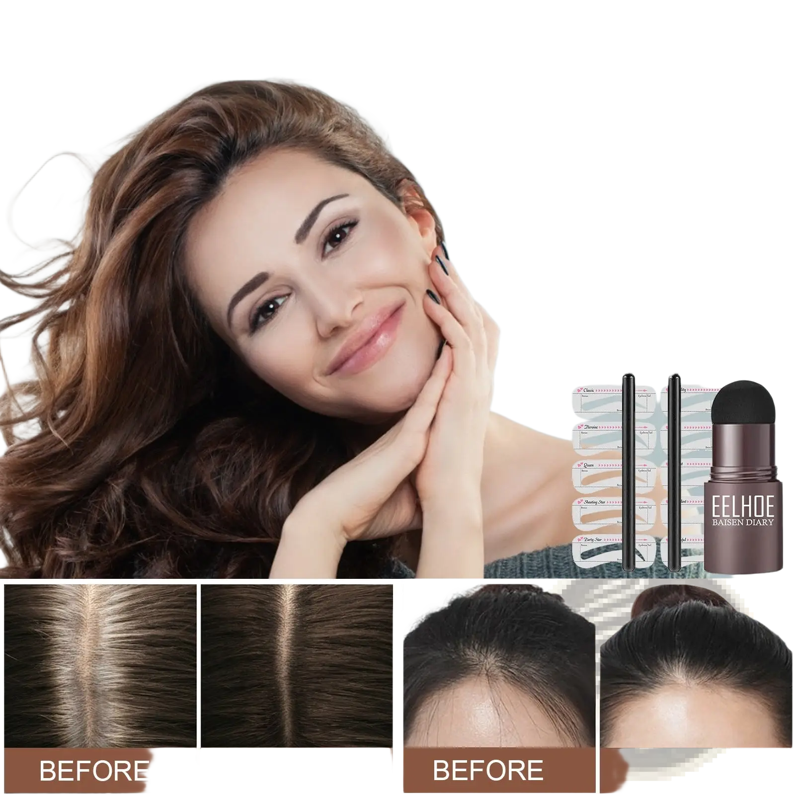 A sleek matte brown eyebrow pencil with a black cap from eelhoe included in eyebrow powder stencil kit with stamp