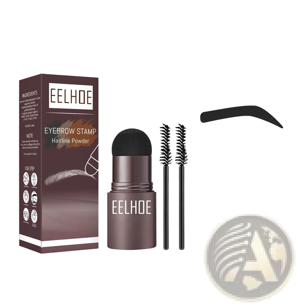 Eyebrow powder stencil kit with black eelhoe stamp hairline powder stick two applicator brushes and ten stencils
