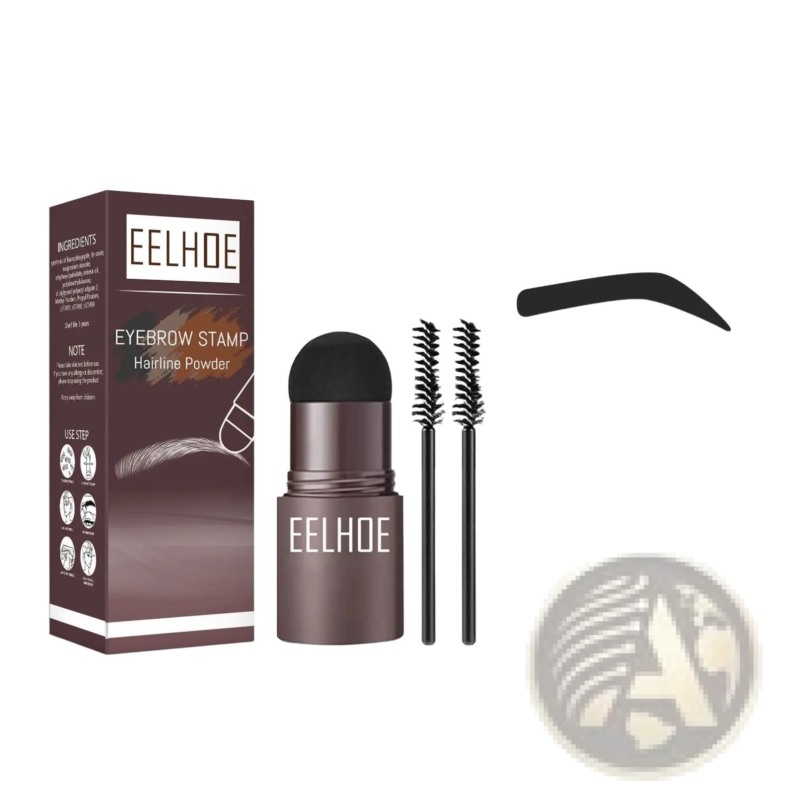Eyebrow powder stencil kit with black eelhoe stamp hairline powder stick two applicator brushes and ten stencils