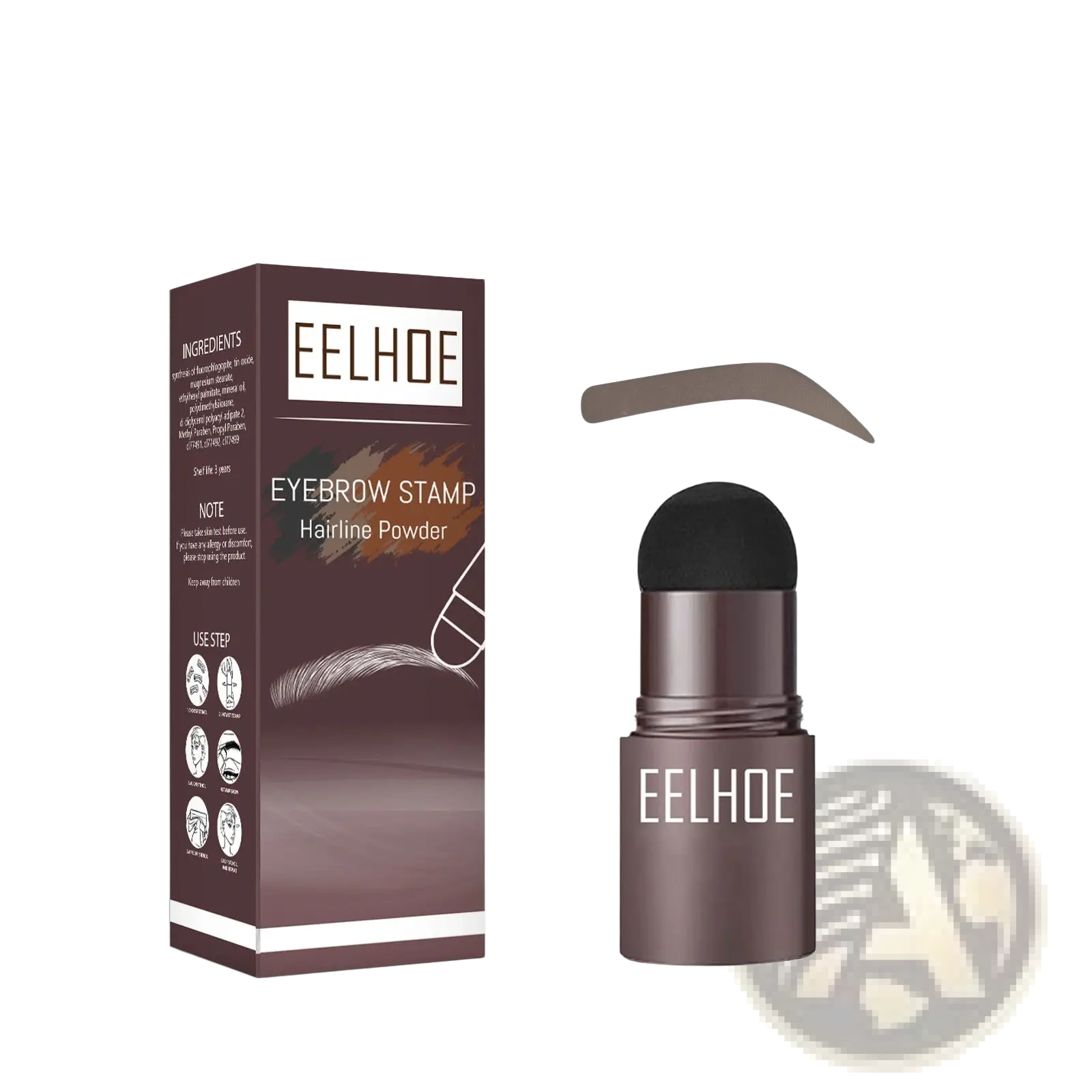 Dark brown eelhoe eyebrow stamp hairline powder stick with black applicator tip from eyebrow powder stencil kit with stamp and pencil