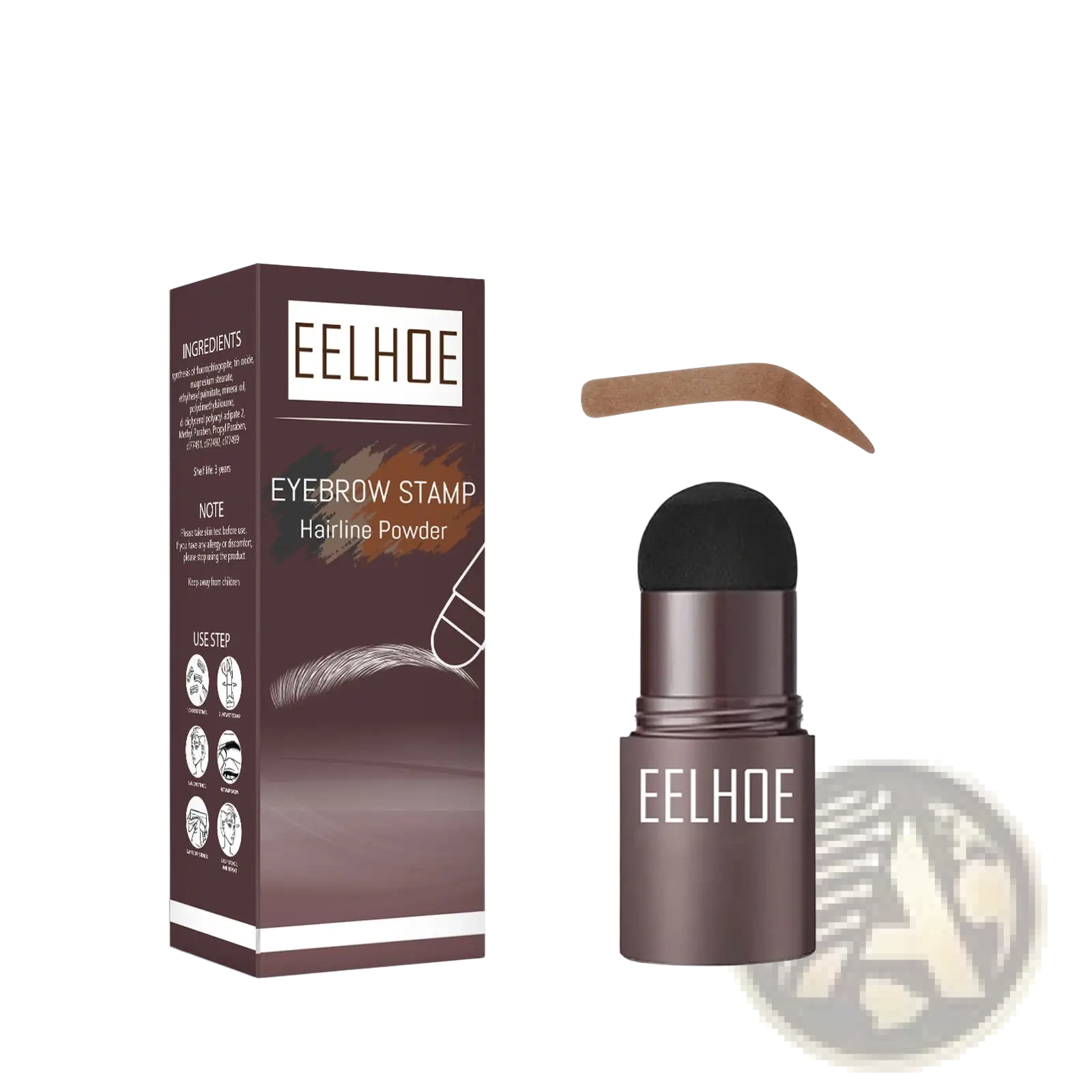 Eelhoe medium brown eyebrow stamp hairline powder stick with black cap and metallic finish for precise shaping