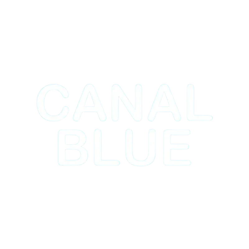 The canal blue logo in bold white lettering on light blue background for eyelash wall stickers Nordic girl decor