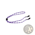 Purple and white braided non-slip sports eyewear strap with black plastic clips in a 10 pack set