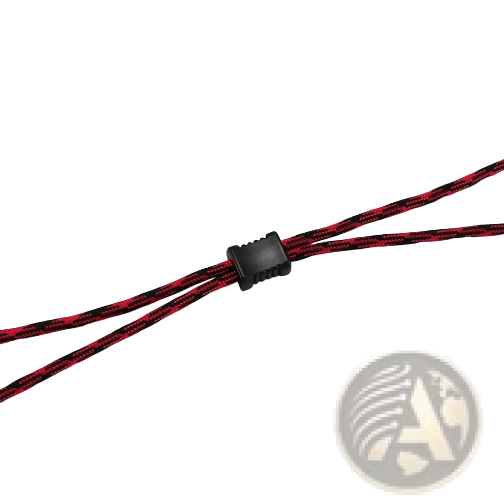 Eyewear strap 10 pack non-slip sports cord featuring red and black braided cord with black plastic toggle clasp