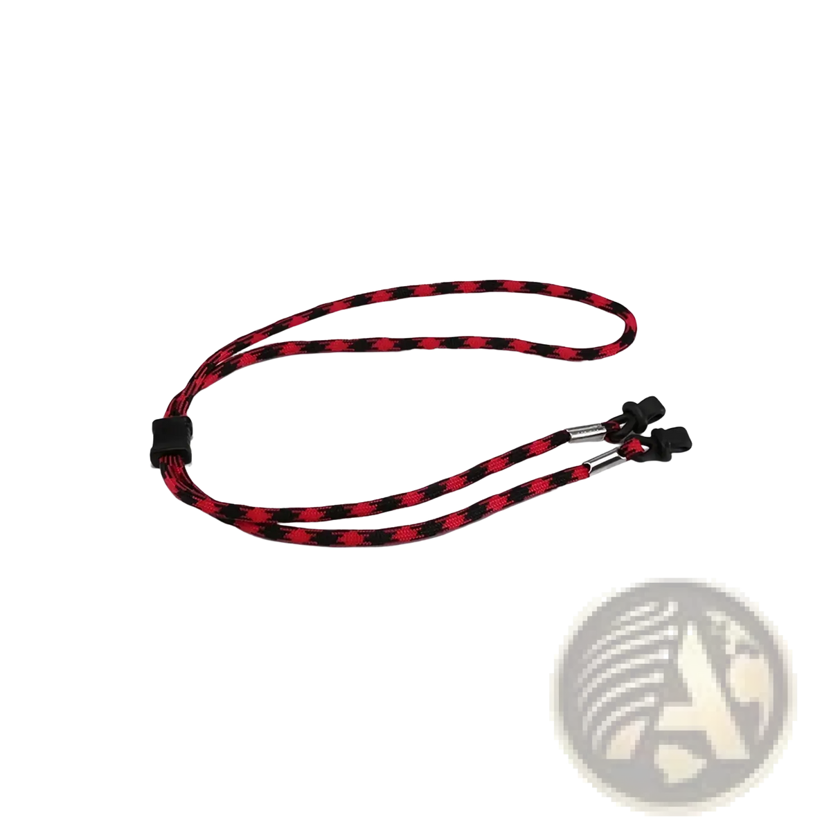 Red and black checkered braided eyewear strap with adjustable metal clasps non-slip sports cord for secure fit
