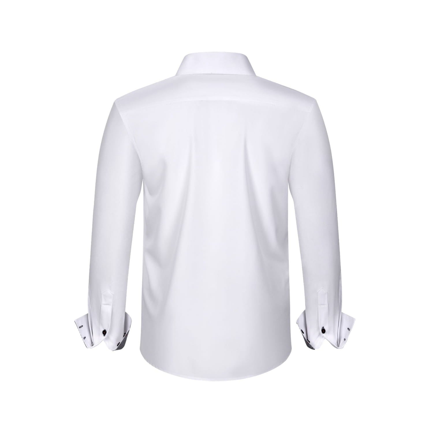 Ein elegantes weißes Herren-Kragenhemd mit Kontrastkragen mit klassischem Kragen und Knopfbündchen.