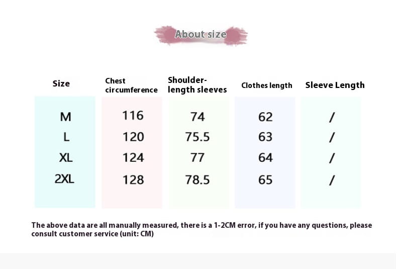Size chart displaying measurements in centimeters for women winter padded cotton outerwear jacket in sizes m through 2xl.