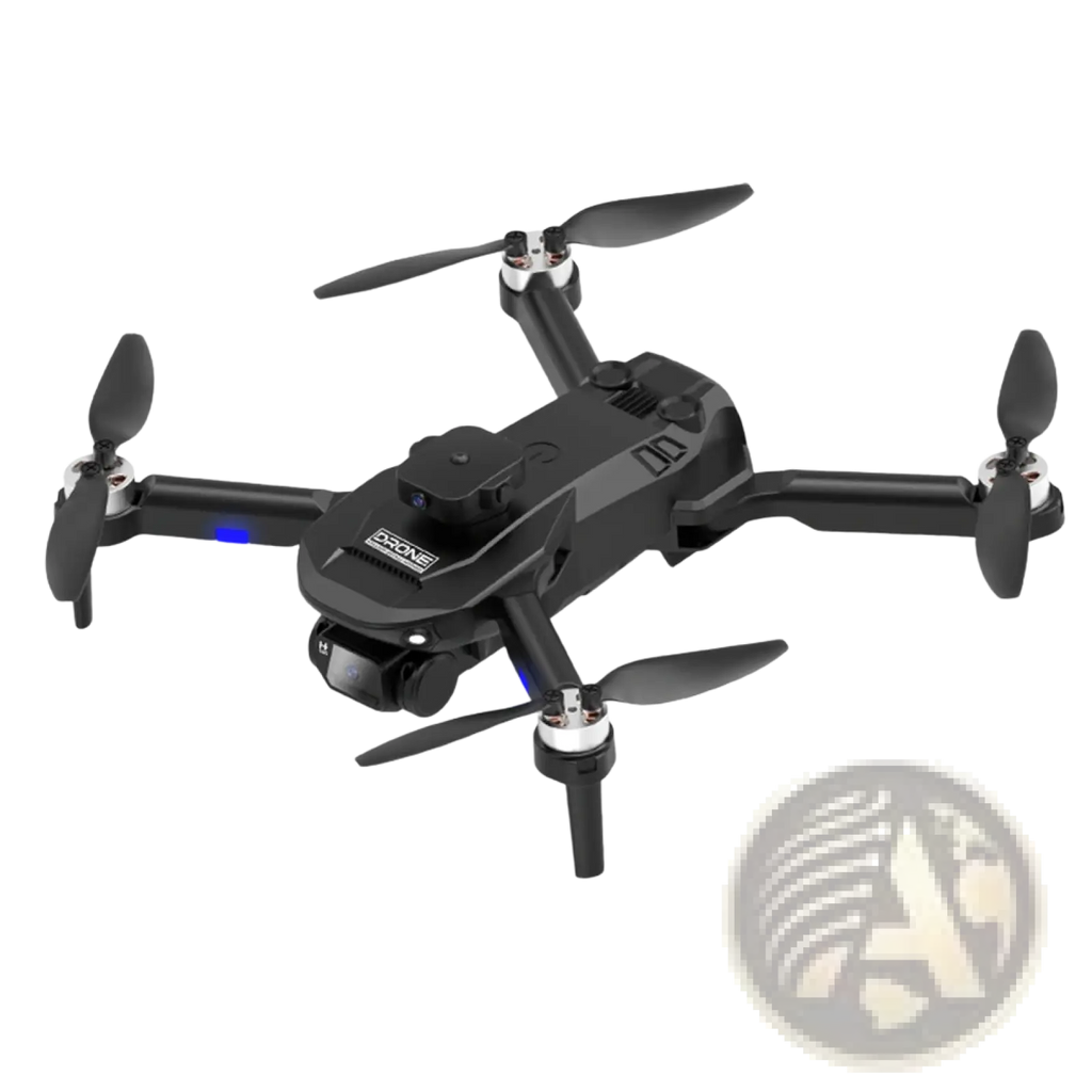 Black f196 dual camera obstacle avoidance drone with four propellers and front-mounted camera with leds