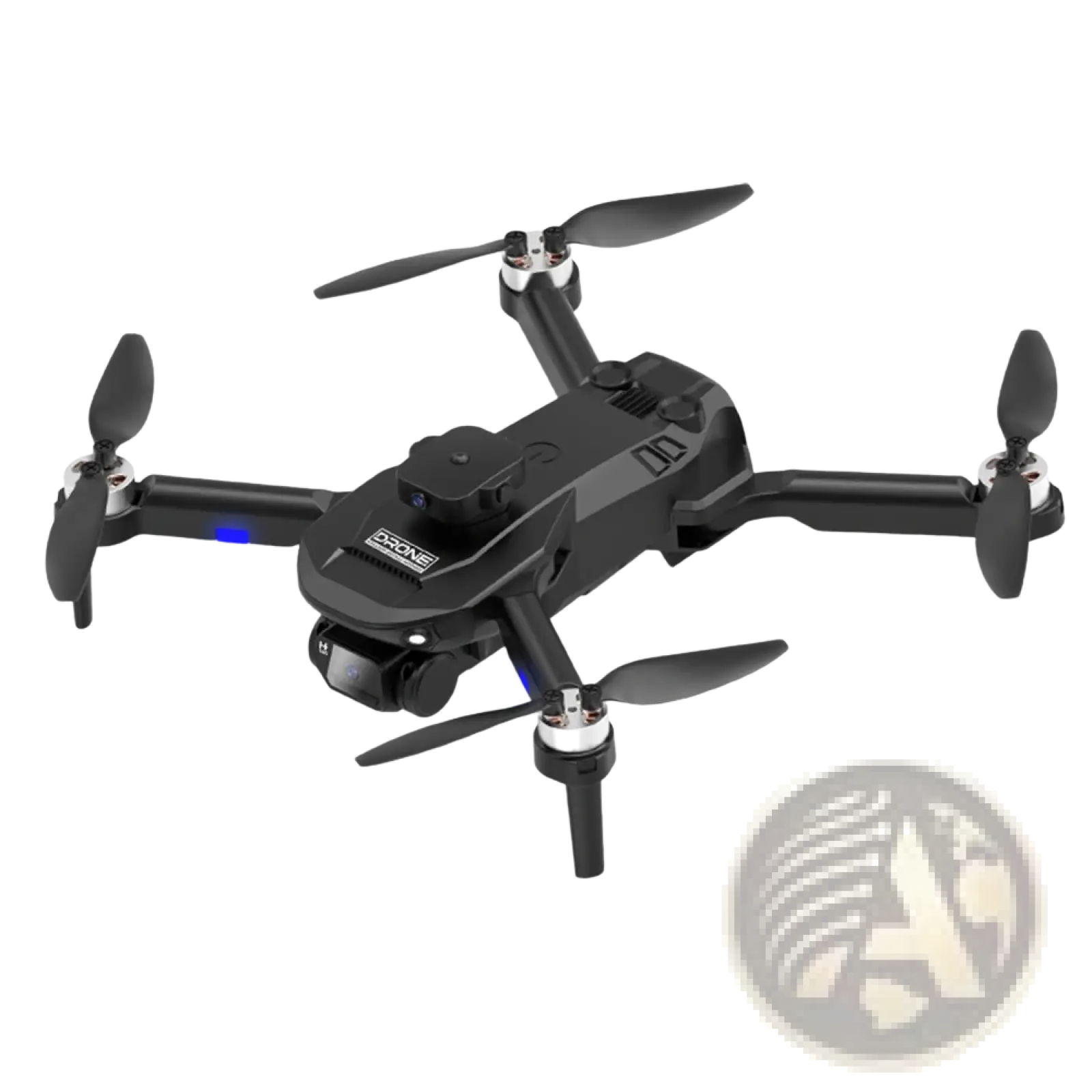 Black f196 dual camera obstacle avoidance drone with four propellers and front-mounted camera with leds