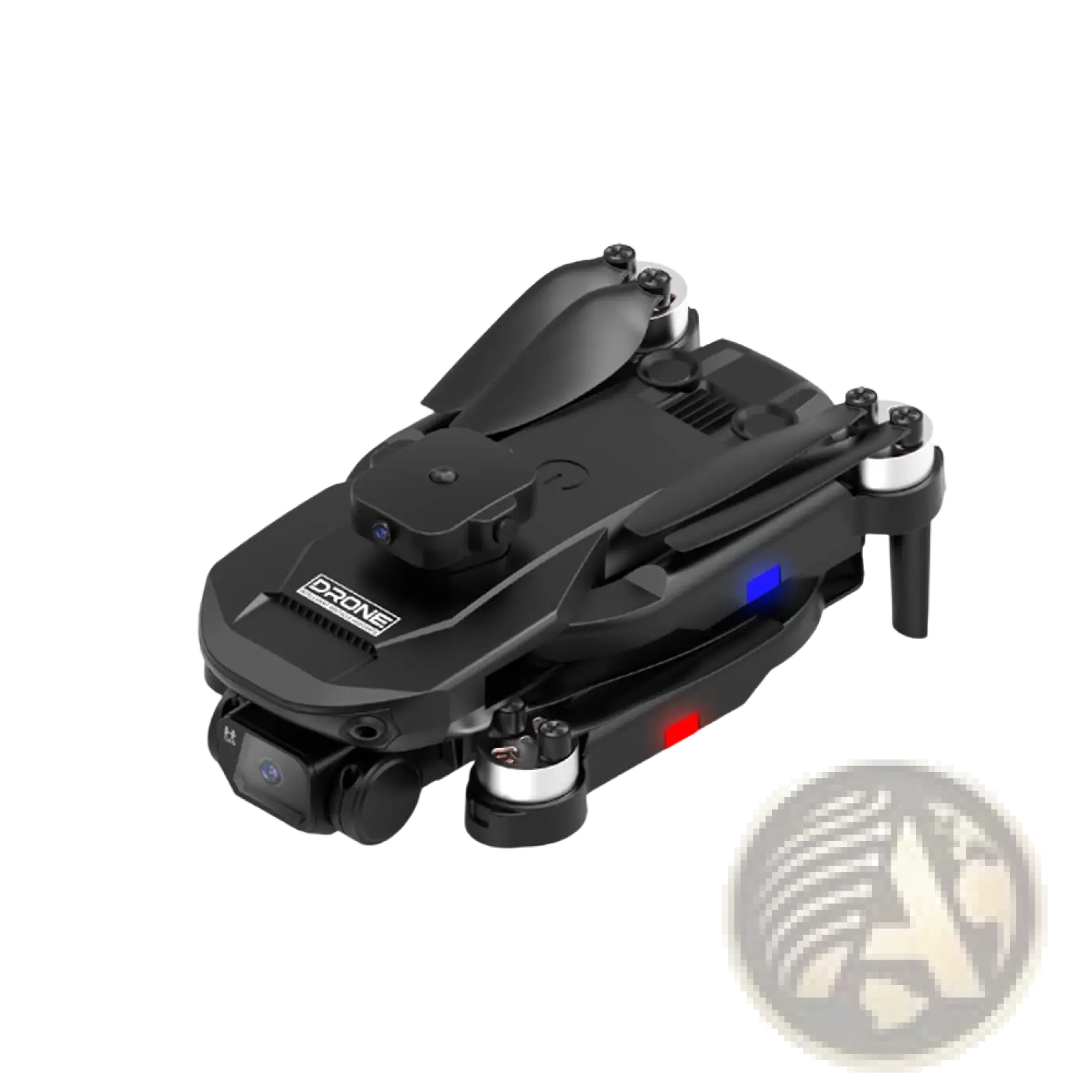 Black foldable F196 dual camera obstacle avoidance drone with sleek design and illuminated red and blue side lights