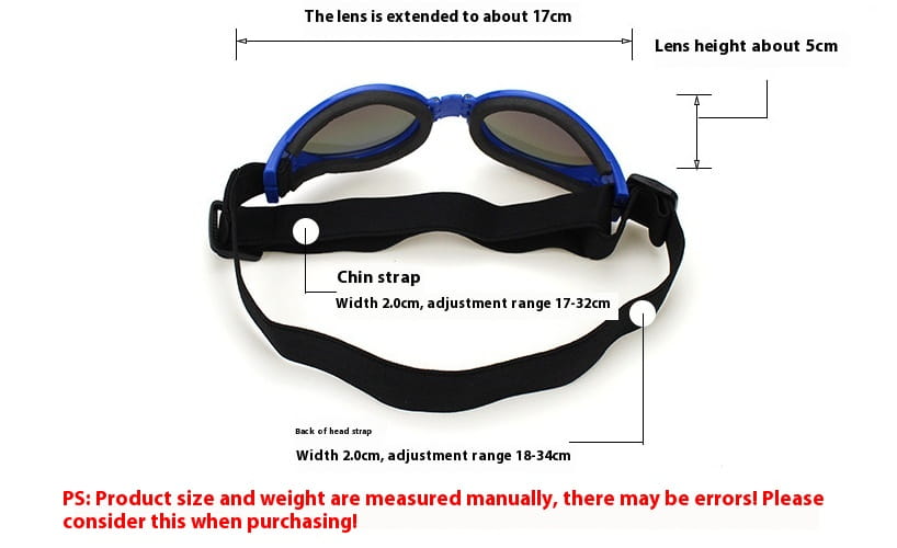Gafas para perros azules con protección UV, plegables, en forma de gafas para mascotas, con correas negras ajustables y lentes de color gris oscuro diseñadas para perros de tamaño mediano.