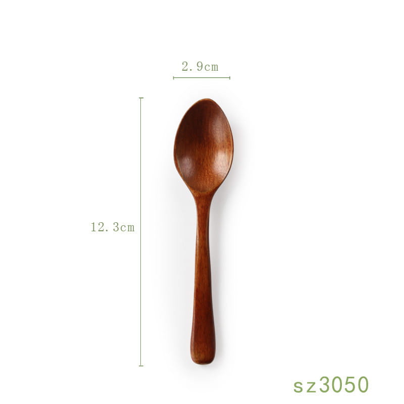 A smooth medium-brown handcrafted Japanese wooden honey spoon made from hemu wood with a gently curved bowl and slender handle.