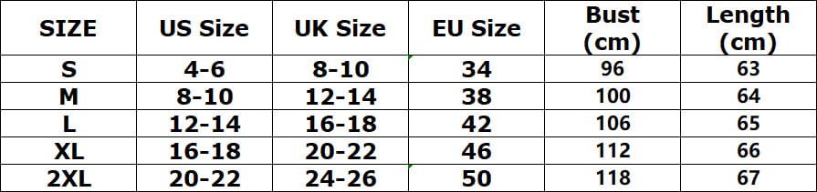 The image shows a size chart for the women solid color short sleeve versatile top with corresponding us uk eu measurements and bust length dimensions.