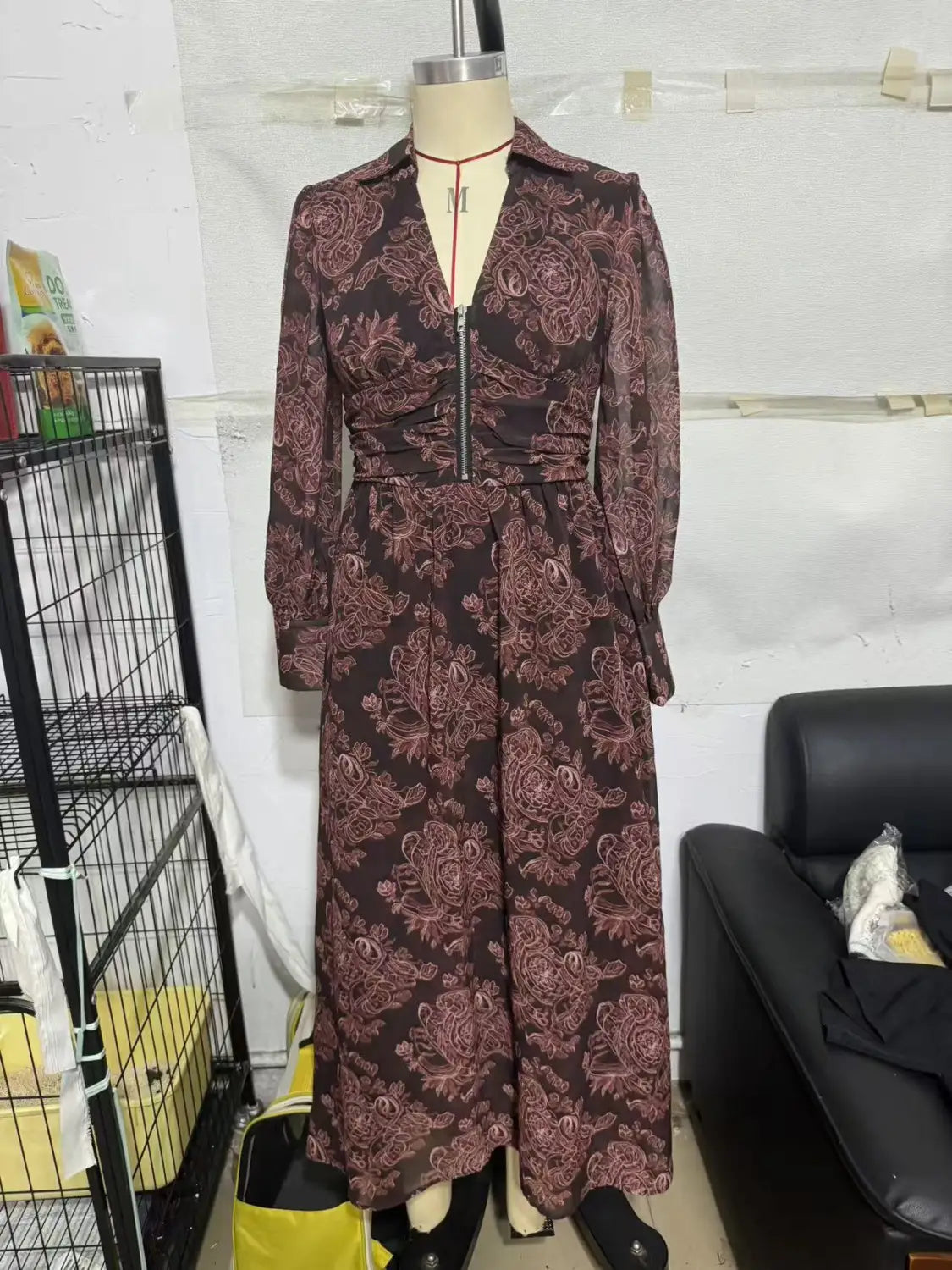 Robe maxi à manches longues à motif cachemire rétro