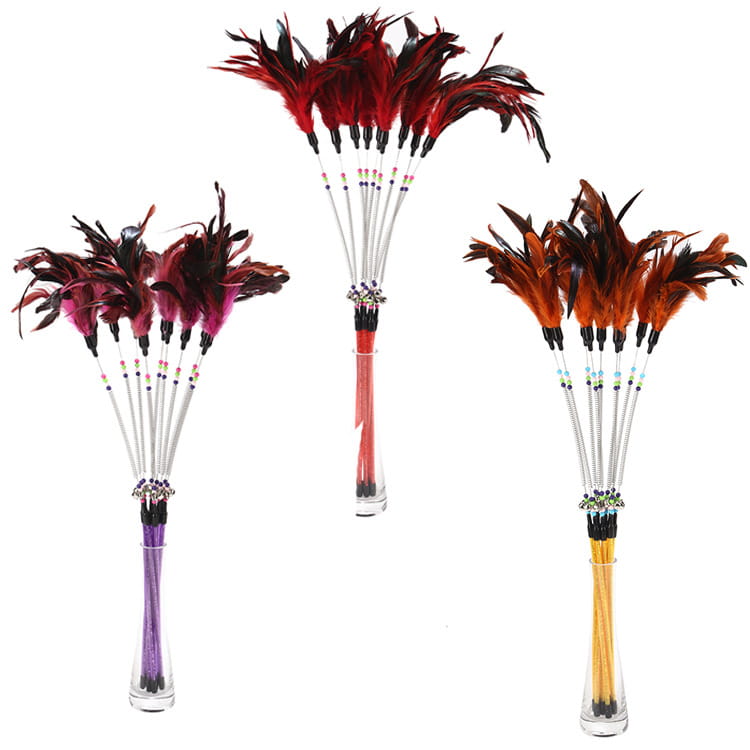 Cat Toy Spring Bell Feather Wand with Colorful Beads