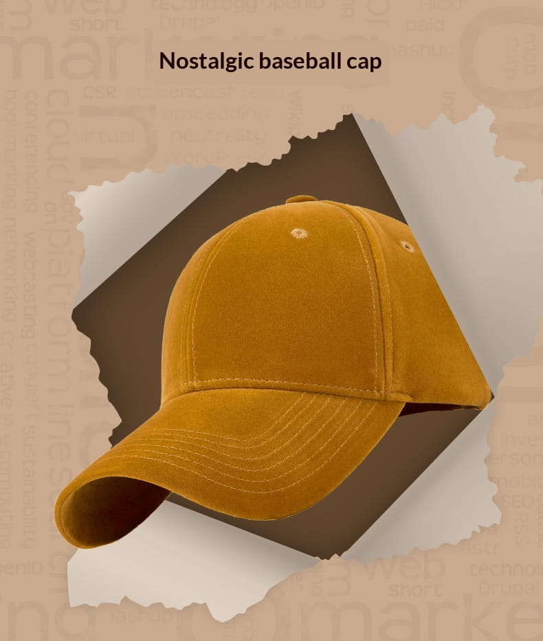 A mustard-yellow suede baseball cap with a thickened design and stitched brim designed as a men suede baseball cap thickened winter hat.