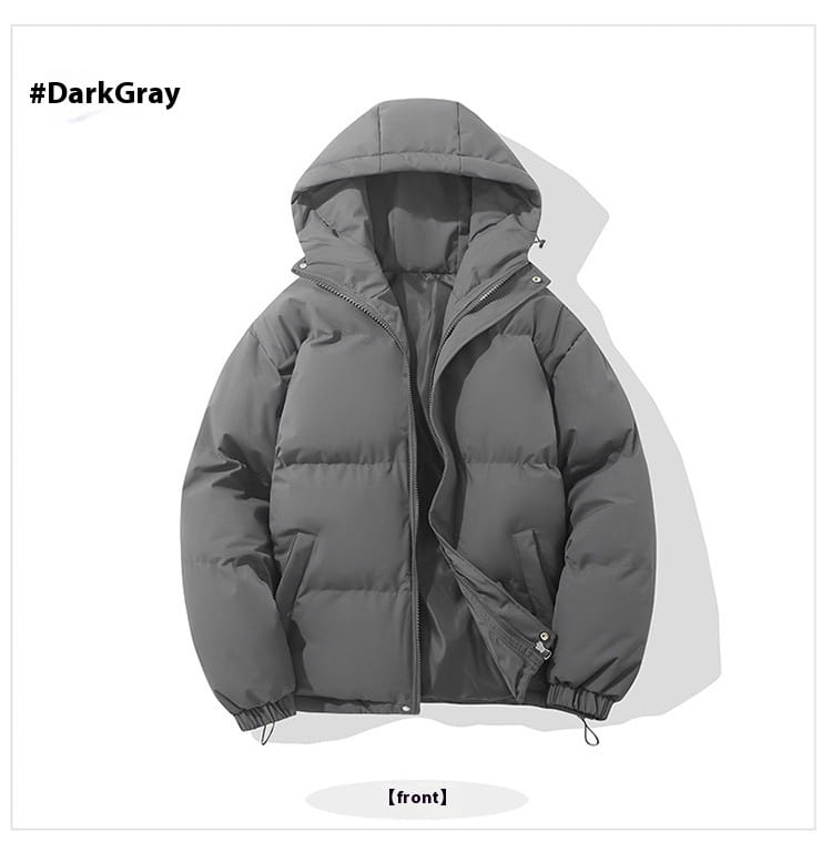 Dunkelgraue Damen-Kapuzensteppjacke mit wattierter Polsterung mit Stepp-Design und warmer Isolierung.