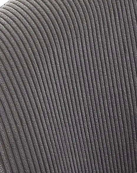 gray corduroy barrel chair with black metal legs featuring dark gray ribbed knit fabric with a textured vertical striped pattern