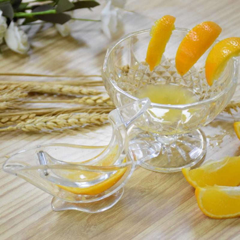 Outil presse-agrumes manuel pour agrumes en acrylique « oiseau », presse-citron en verre transparent, avec un bec courbé et un design orné à facettes.