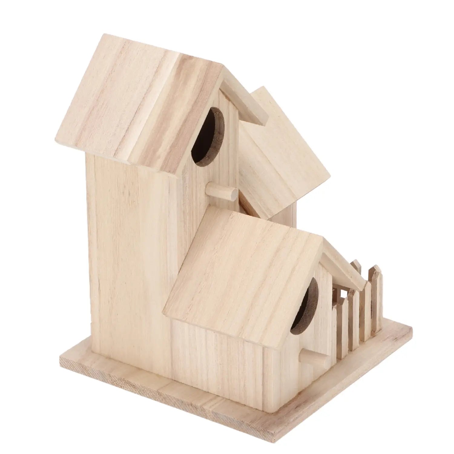 Casa para aves exterior de paulownia, de 3 compartimentos, para nidos en el jardín