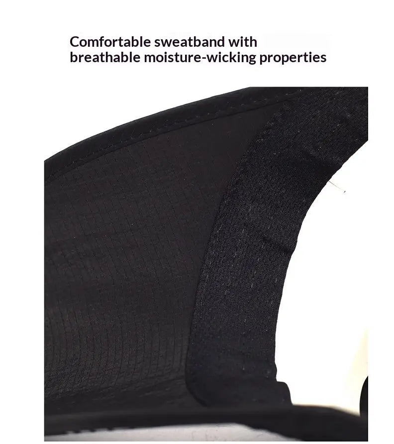 Black sweatband made of breathable moisture-wicking fabric featured in a quick-drying running hat sports sun cap.