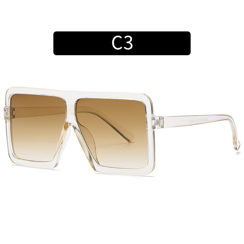 oversized square translucent uv400 fashion sunglasses featuring clear rectangular frames with gradient brown lenses.