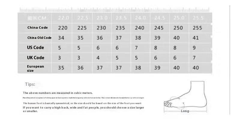 Size conversion chart for women’s mesh espadrille platform wedge sandals showing shoe sizes across china code us code uk code and european standards.