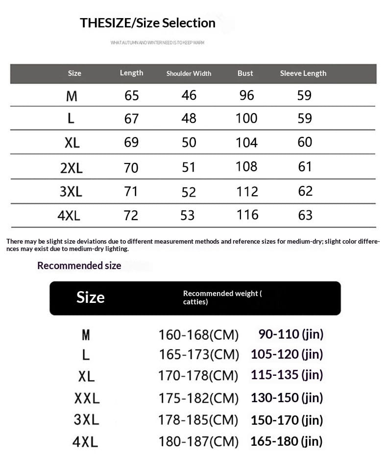 Größenauswahltabelle für einen mittelgroßen bis großen Kapuzenstrickcardigan im Casual-Stil mit Maßangaben in Zentimetern und Jin für die Größen M bis 4XL