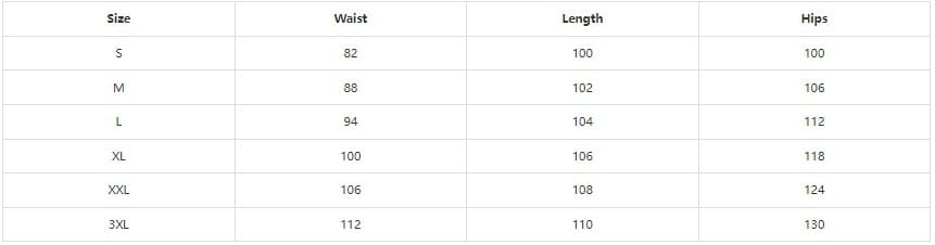 Size chart table showing waist length and hips measurements for mens slim fit waffle knit straight leg business trousers in sizes s through 3xl.