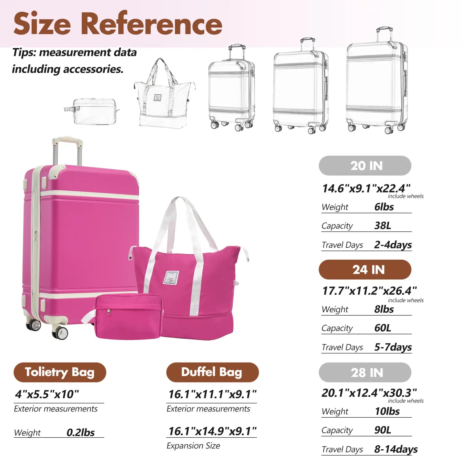 Hardshell Luggage Sets with Bags Lightweight Suitcase Double Spinner Wheels with Tsa Lock,single Vintage Luggage 24
