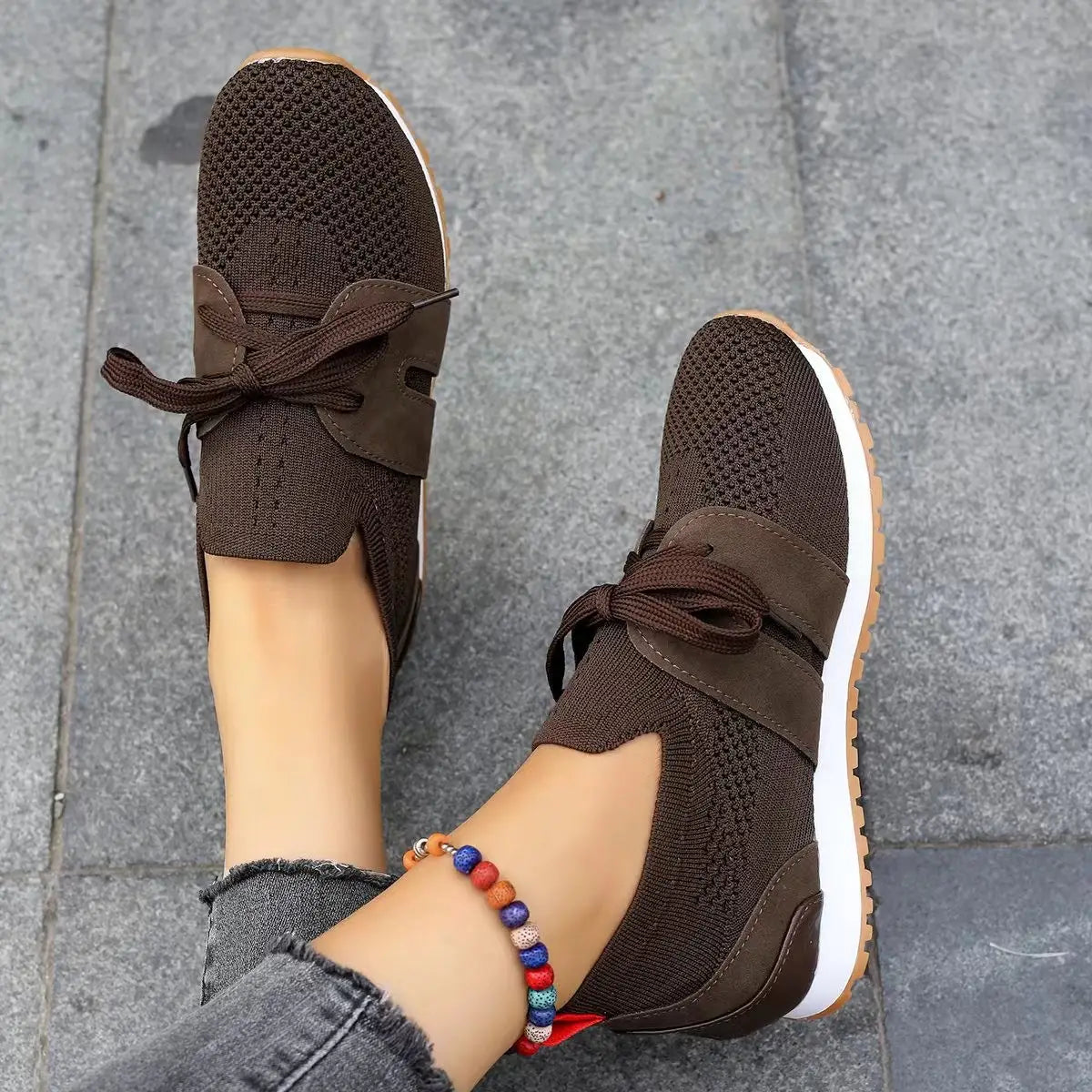 Breathable Lace Up Mesh Walking Flats for Women
