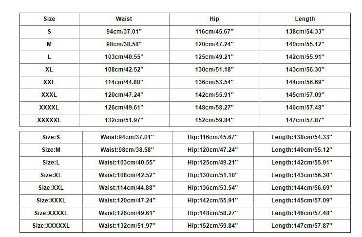 The image displays a size chart for printed suspender overalls casual pants showing measurements in centimeters and inches from size s to xxxxl.