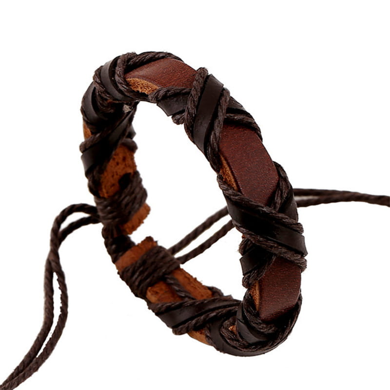 brown leather braided bracelet with rustic handcrafted design from the Asgard braided leather Nordic bracelet set