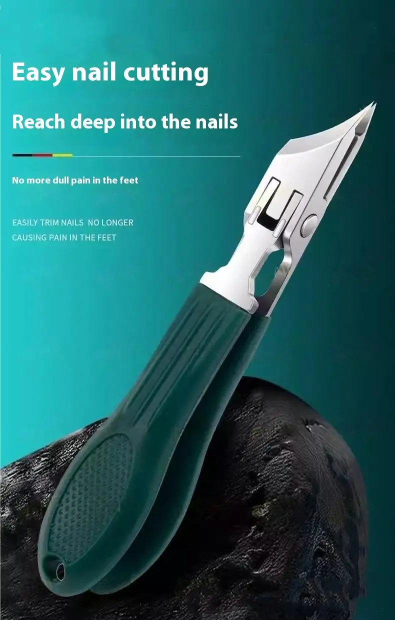 teal ergonomic handle bevel nail clippers with metallic blade designed for easy nail cutting in a 3 piece anti splash set