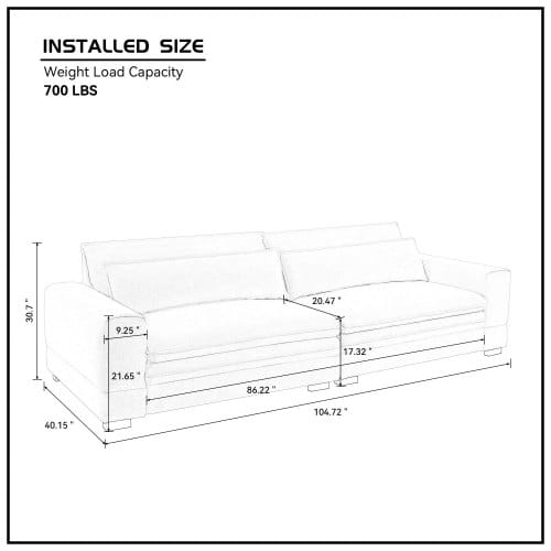weiße gepolsterte Mid-Century-Modern-4-Sitzer-Fabric-Couch in Beige mit klaren Linien und minimalistischer Gestaltung, mit einer Breite von 105 Zoll.