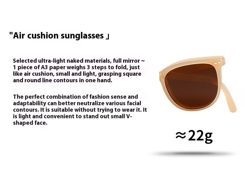 Premium polarized folding sunglasses for women with beige air cushion frames brown lenses and a lightweight foldable design.