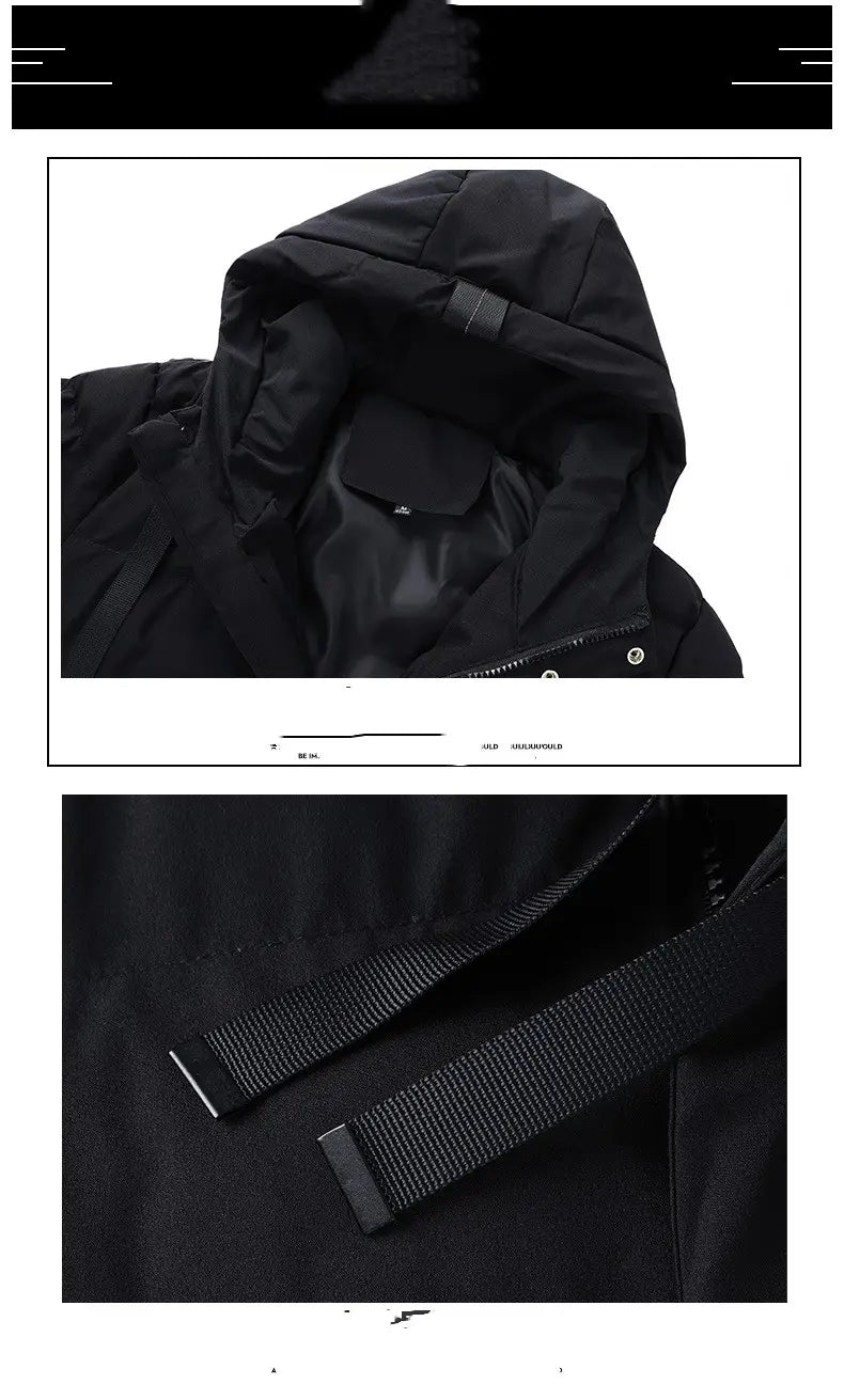 Veste matelassée homme noire à capuche, avec design matelassé et cordon de serrage réglable pour une protection coupe-vent.