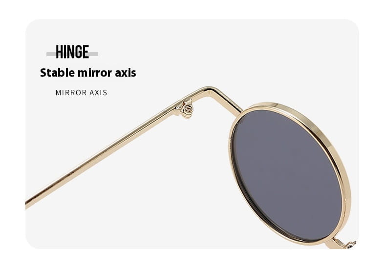Gold-toned retro round hip hop sunglasses feature a sleek minimalist design with dark gray mirrored lenses.
