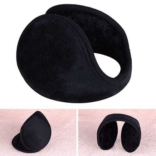 Orejeras de invierno de vellón negro con protectores auditivos esponjosos y un interior suave forrado con vellón para abrigar y brindar comodidad.