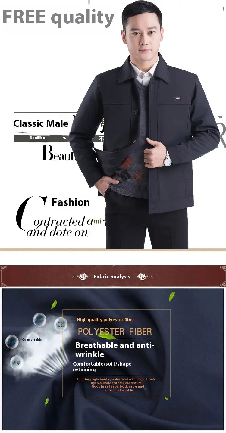 Black classic men’s casual quilted jacket made of high-quality polyester fiber with a sleek tailored design for autumn outerwear