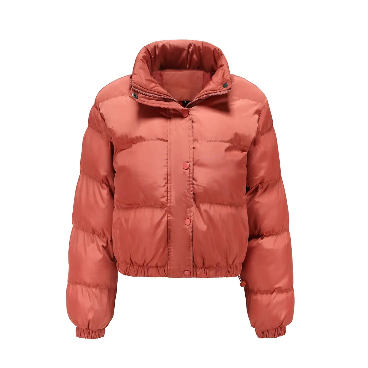 Veste doudoune matelassée en coton pour femmes couleur rouille, confortable, avec un motif matelassé et des poignets élastiques, idéale pour un vêtement extérieur ample et décontracté.