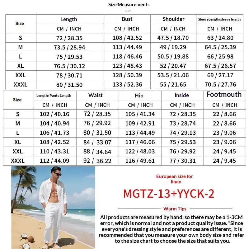 white linen pants with a relaxed fit and tailored cuffs from the men linen long sleeve shirt pants set modeled on a beach setting