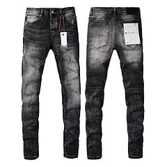 men’s distressed slim fit patchwork denim jeans in black with a faded wash and slim fit design made from durable denim material