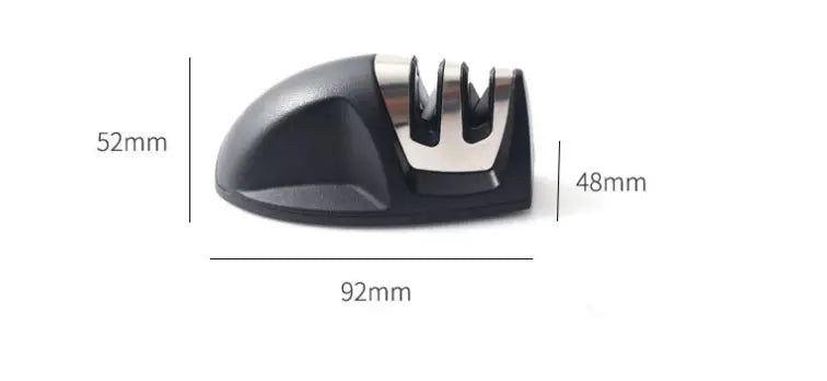 Affûteur de couteaux à double face en plastique noir et en acier inoxydable, au design ergonomique élégant, conçu pour être utilisé comme outil portatif d’affûtage pour trois emplacements pour souris.