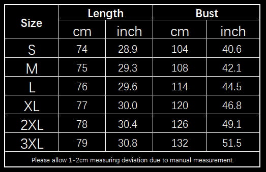 Size chart for women’s v neck cotton linen hooded pullover with pockets displaying measurements in centimeters and inches from size s to 3xl.