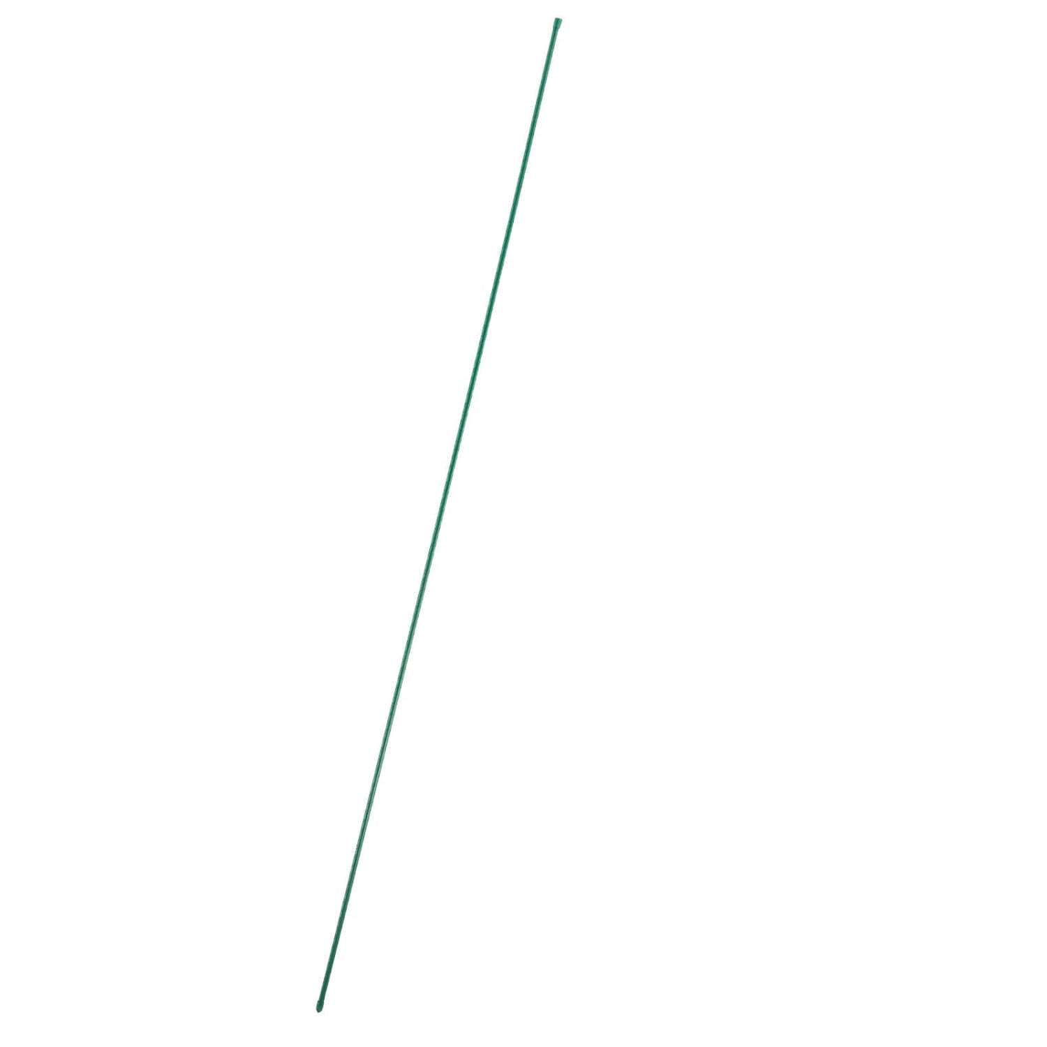 a slender straight green metal wire used as a plant support from a 50 pack of 71 inch tomato stakes