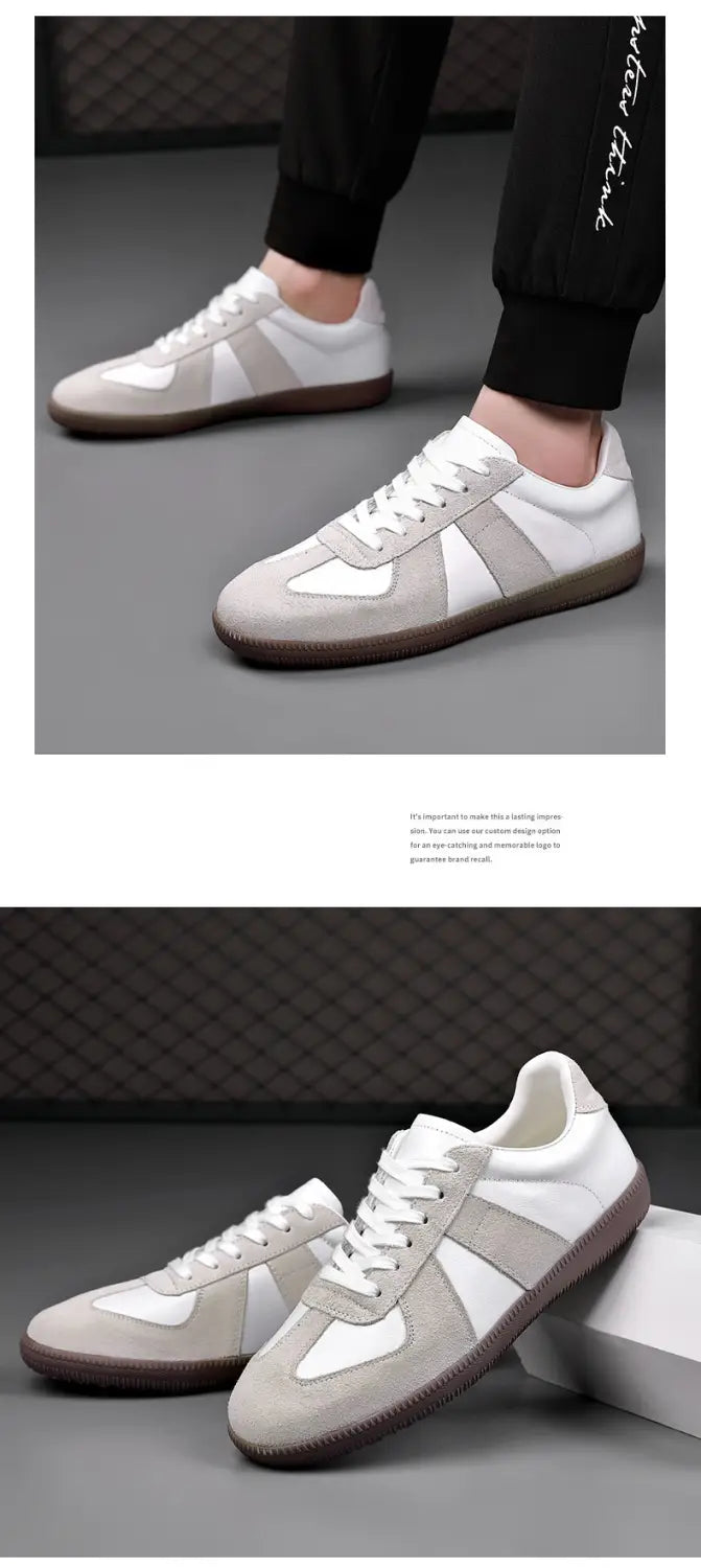 Weiße und graue Veloursleder-Trainingsschuhe Herren aus Deutschland, Herren-Casual-Sneaker mit braunen Gummisohlen