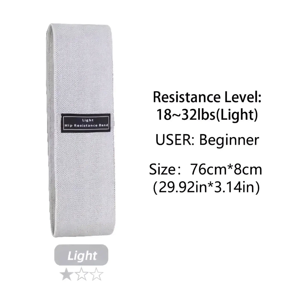 Light gray textured fabric hip resistance band for beginners in a fabric hip resistance bands set