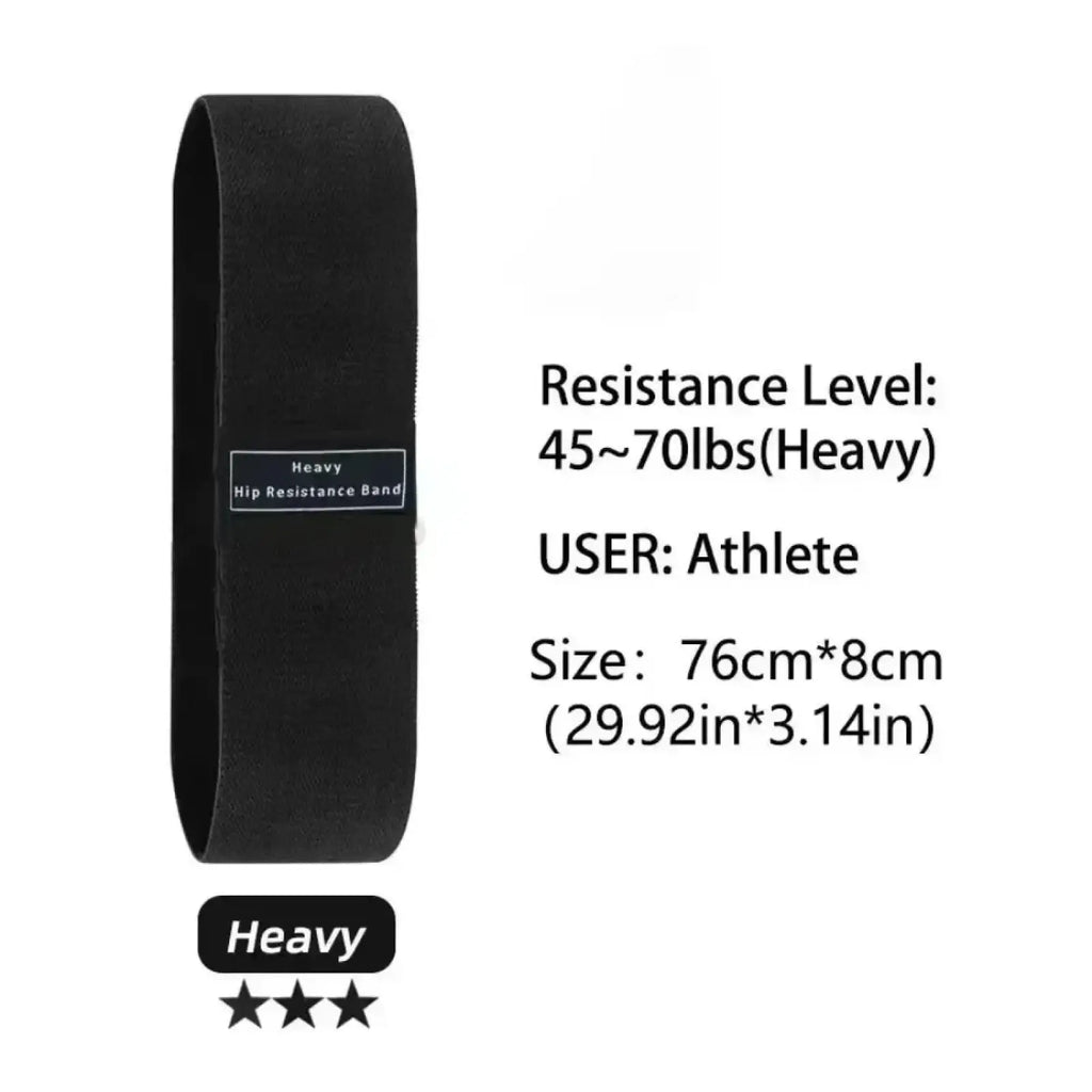 Black heavy-duty fabric hip resistance band made of smooth elastic material for athletic training and workouts